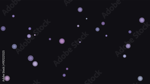 Abstract cosmic digital illustration of glowing purple-blue nebula-like spheres scattered across deep space void with soft radiant lighting and dreamy celestial atmosphere