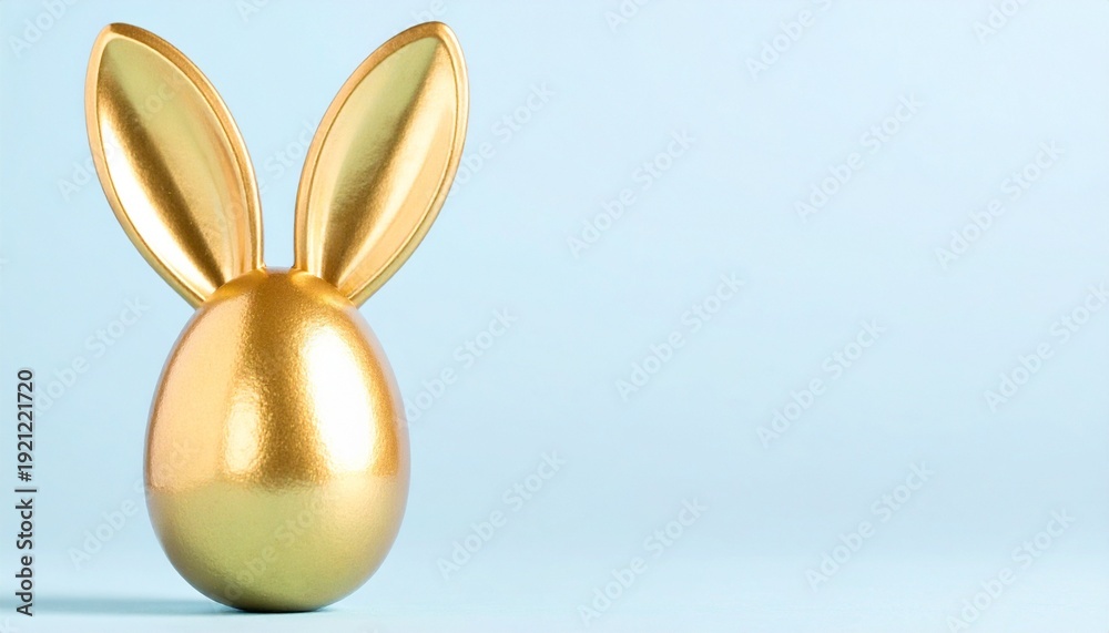 Obraz premium Golden egg with bunny ears on blue