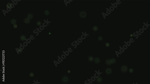 Abstract cosmic digital art featuring glowing concentric circles and dots against deep space black background with subtle neon lighting effects