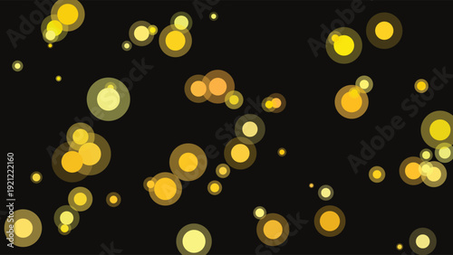 Abstract glowing cosmic particles with soft diffused lighting and warm golden-yellow color palette on deep black background