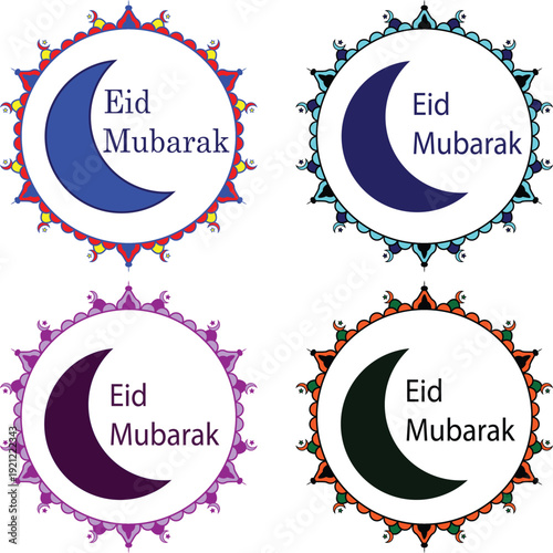 Vibrant Ramadan Kareem greeting with crescent moon and intricate mandala design and eid wish