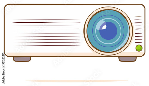 Cartoon Style Projector with Blue Lens, White Casing and Ventilation Slots Illustration
