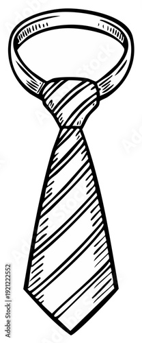 Hand drawn illustration of a striped tie showcasing classic fashion accessories, necktie sketches