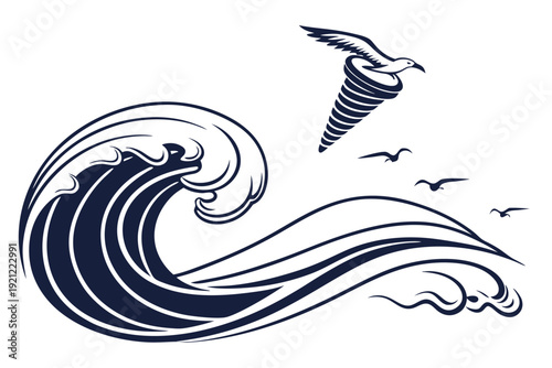 Geometric Tornado Turning into Smooth Water Wave Icon, Vector Silhouette Representing Peace After Storm