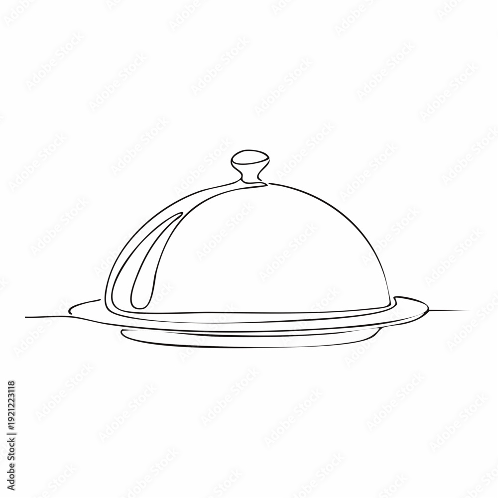 Obraz premium Restaurant Serving Dish Cloche Cover with Plate Line Art Icon