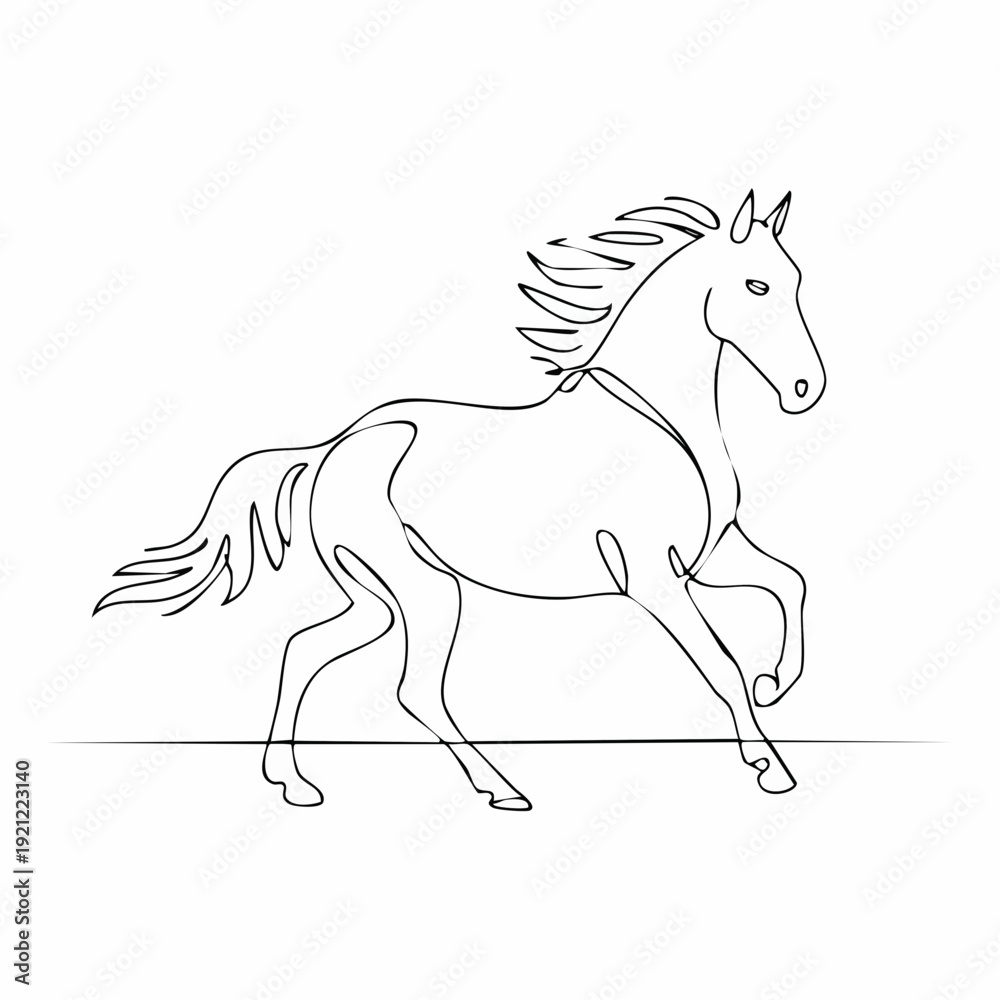 Obraz premium Single line drawing of a majestic horse in motion, elegant and powerful