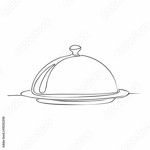 Restaurant Serving Dish Cloche Cover with Plate Line Art Icon