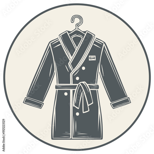 Dressing Gown on Hanger Icon: Elegant Relaxed Morning Wear in Modern Graphic Style for Fashion Design and Editorial Use