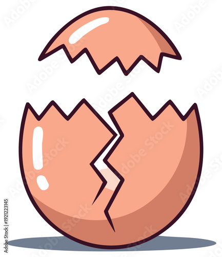 Cartoon cracked eggshell with the top broken