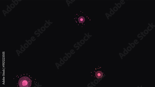 Abstract cosmic digital illustration featuring glowing pink nebula-like spheres with sparkling particles against deep space black background, ultra HD, futuristic, minimalist design