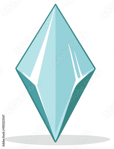 Stylized light blue diamond crystal geometric shape with facets and sharp edges