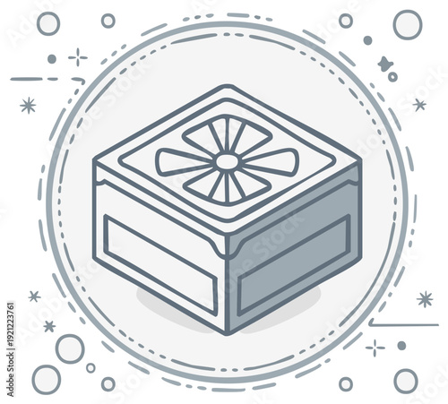 Isometric Power Supply Unit Illustration with Fan