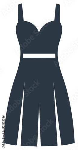 Sleek Dark Blue Strappy Dress Silhouette with Pleated Skirt Detail