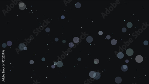 Abstract cosmic space scene with glowing celestial spheres and twinkling stars in deep black void for futuristic sci-fi design