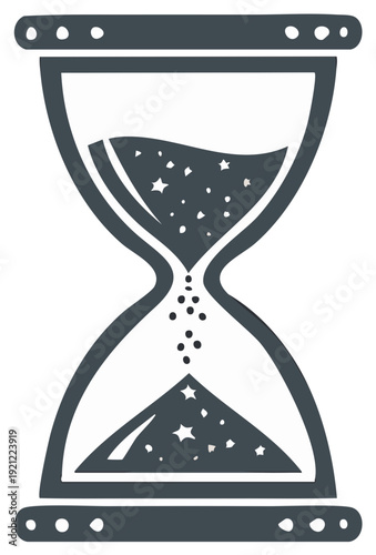 Hourglass Time Stars Illustration, Sand Timer with Grains Flowing, Aging Process, Symbolizing Precious Moments Passing