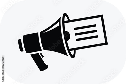 Megaphone with document icon for announcements and communication