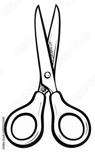 Hand Drawn Illustration of Open Scissors Ready for Cutting Art Supplies