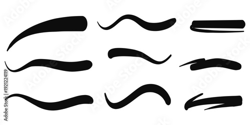 Hand drawn swoosh, swash, Swirl, underline shapes set in retro style. Swooshes text tails for baseball design. isolated on white background