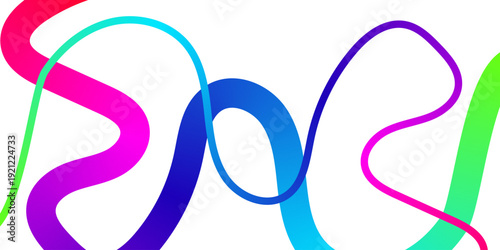 Abstract vector background with three intertwined wavy lines featuring a vibrant gradient color palette. Each line transitions smoothly through shades of pink, purple, blue, and green