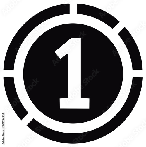 Black and white icon with the number 1 inside a film reel circle