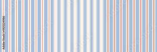 Set of abstract seamless modern simple classic geometric striped patterns with straight vertical parallel thin lines; blue, red and white colors; simple vector illustration in flat style