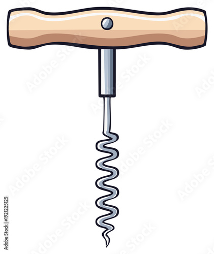 Illustration of a Corkscrew with Wooden Handle for Opening Wine Bottles Equipment Tool