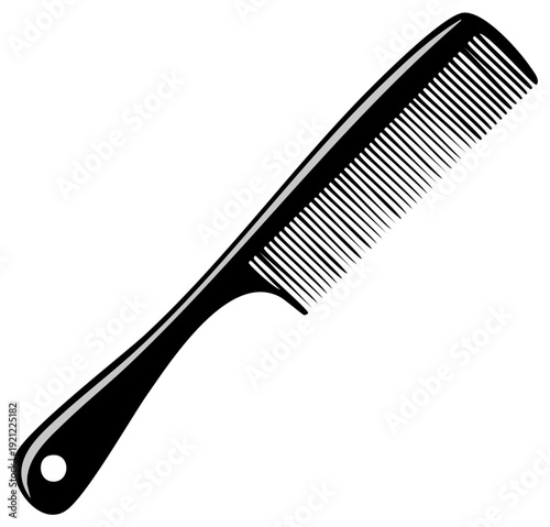 Black and white comb illustration for beauty and hair care