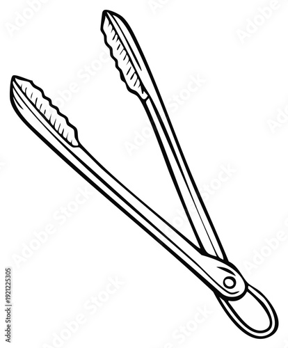 Illustration of barbecue tongs, outline vector