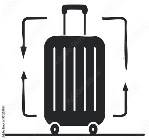 Rolling travel suitcase with arrows illustrating a journey circulation or luggage process icon