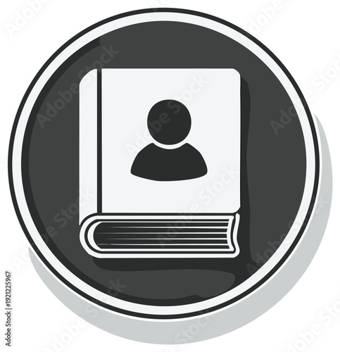 Black and white contact book icon with person symbol. Address directory vector illustration