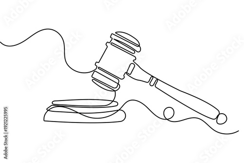 Lawyer gavel and judge hammer continuous one line drawing minimalist style isolate outline vector