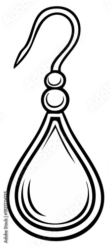 Elegant Outline Drawing of a Teardrop Dangle Earring with Decorative Elements
