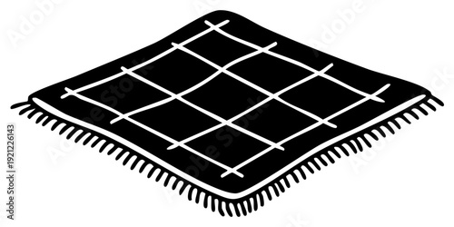 Hand Drawn Black and White Diamond Pattern Blanket with Fringe