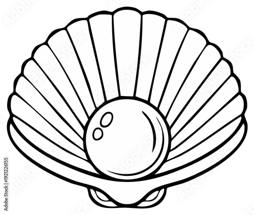 Simple Line Art of a Scallop Shell Holding a Pearl