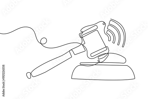 Lawyer gavel and judge hammer continuous one line drawing minimalist style isolate outline vector