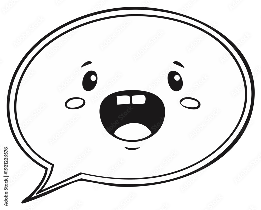 Fototapeta premium Cute cartoon speech bubble with happy surprised face expression conveying an idea or message