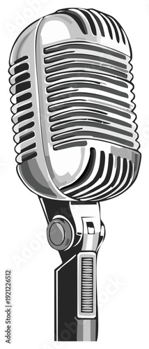 Classic retro microphone illustration for audio recording sound and live performances