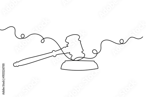 Lawyer gavel and judge hammer continuous one line drawing minimalist style isolate outline vector