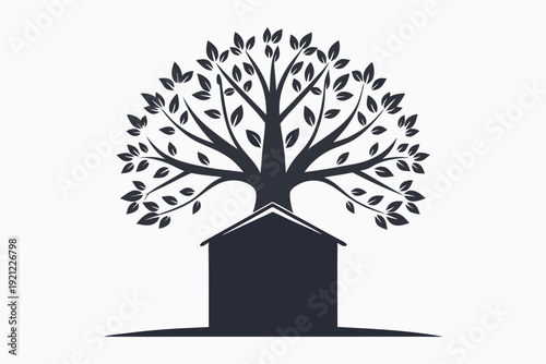 Human Potential and Mental Growth Illustration with a Flourishing Tree Symbol in Black and White