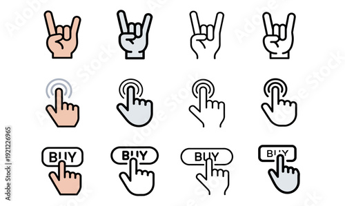 Minimalist modern absract concept Collection of hand icons for user interface and gesture representation  various hand gestures and clicking actions
