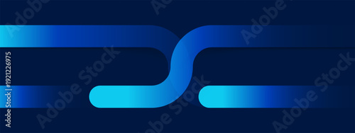 Minimal blue chain link illustration with smooth gradient on dark background. Concept of connection, networking, blockchain, security, and digital technology banner design.