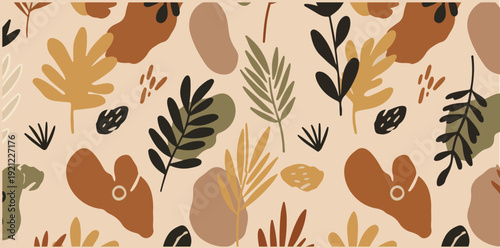 Vibrant autumn leaves on dark background pattern with orange purple and green foliage