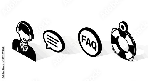 This FAQ speech bubble illustration represents questions, answers, and customer support communication through a clean and modern icon style. The design shows chat bubbles with the text FAQ, symbolizin