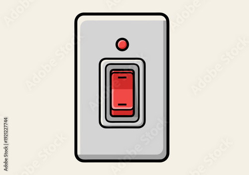Vector Illustration of Simple Light Switch Toggle with Red Indicator in Beige Background