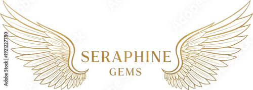 A logo for Seraphine Gems featuring golden wings and elegant text on a white background