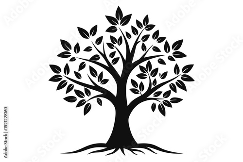 Monochrome Vector of a Tree Seedling Growing into a Strong Oak for Personal Growth and Resilience