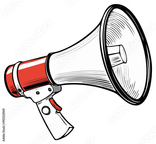 Red and White Megaphone Horn Communication Vector Illustration