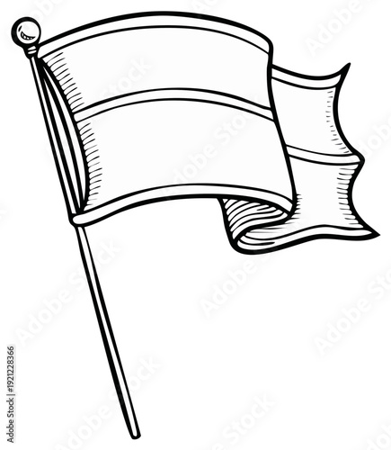 Waving Flag on Pole Simple Line Art Illustration
