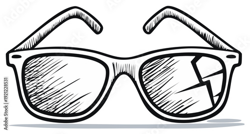 Broken sunglasses sketch, concept of damage or poor vision, outline design
