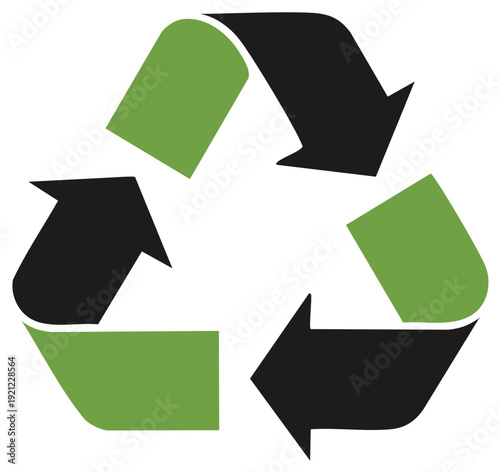 Recycling symbol in green and black, symbol of conservation, resource recovery, reuse